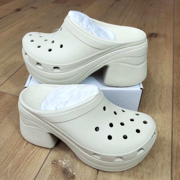CROCS Shoes - Crocs Womens Size 9 Siren Clog Platform Block High Heels Bone / White US W9/M7